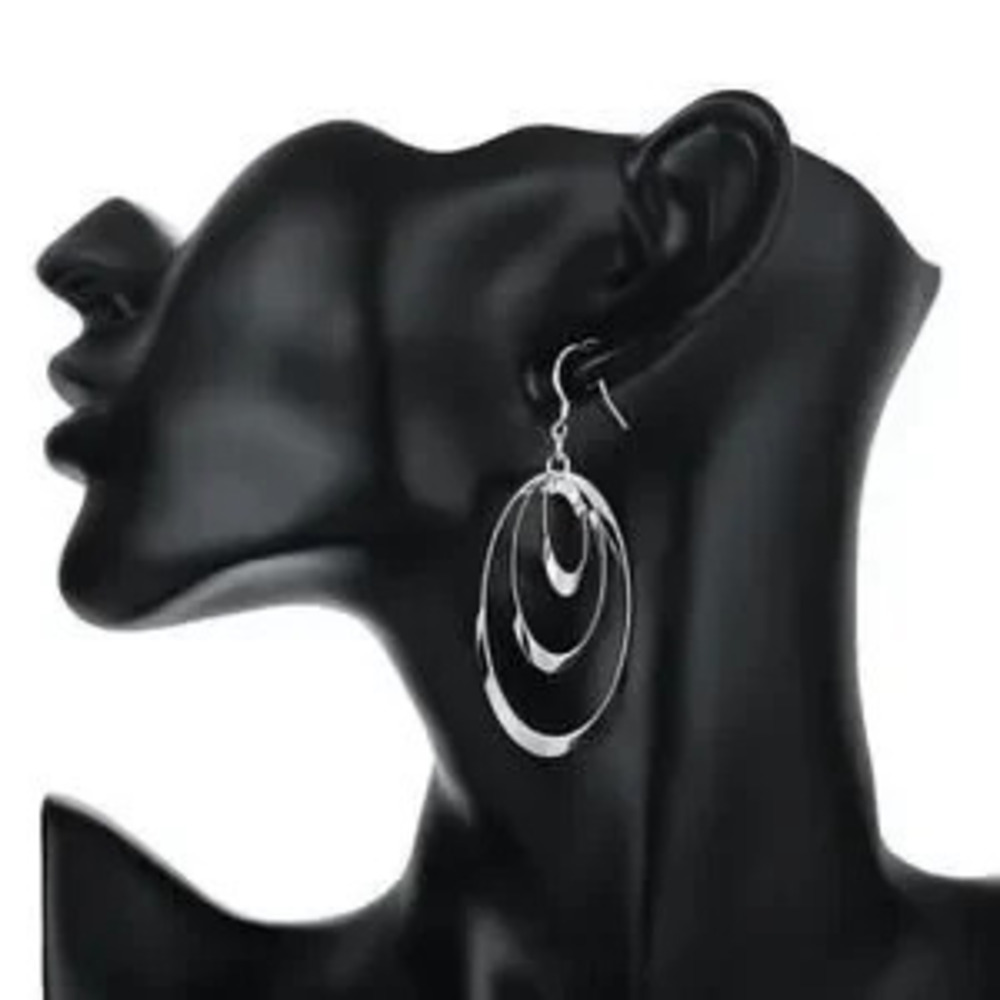 925 Silver Hooked Earrings Triple Layered Hoop Vintage Retro Fashion Gift NEW